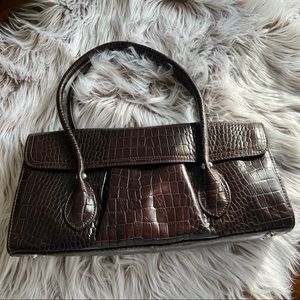 Alfani Leather Crocodile Embossed Satchel-Brown